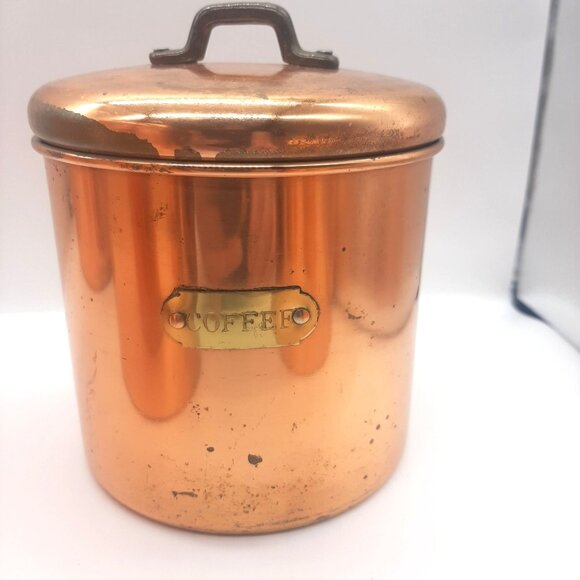 Vintage Copper Kitchen Canister Set Flour Sugar Coffee Tea Rustic Farmhouse - Picture 4 of 12